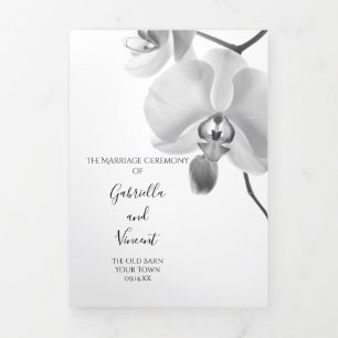 Black and White Orchids Wedding Tri-Fold Programme