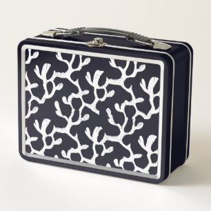 Black And White Organic Coral Reef Pattern Metal Lunch Box