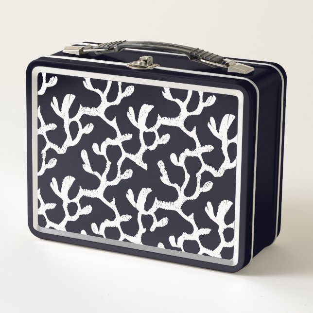 Black And White Organic Coral Reef Pattern Metal Lunch Box (Front)