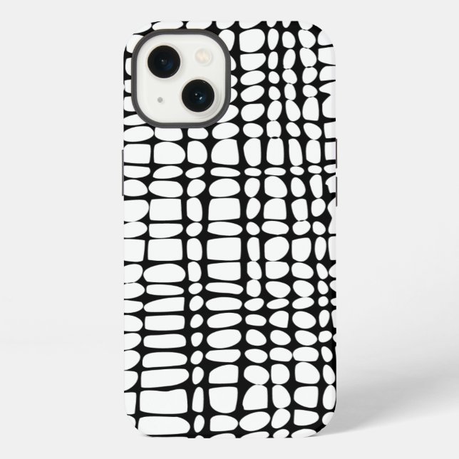 Black and White Organic Grid Pattern Abstract Art iPhone Case (Back)