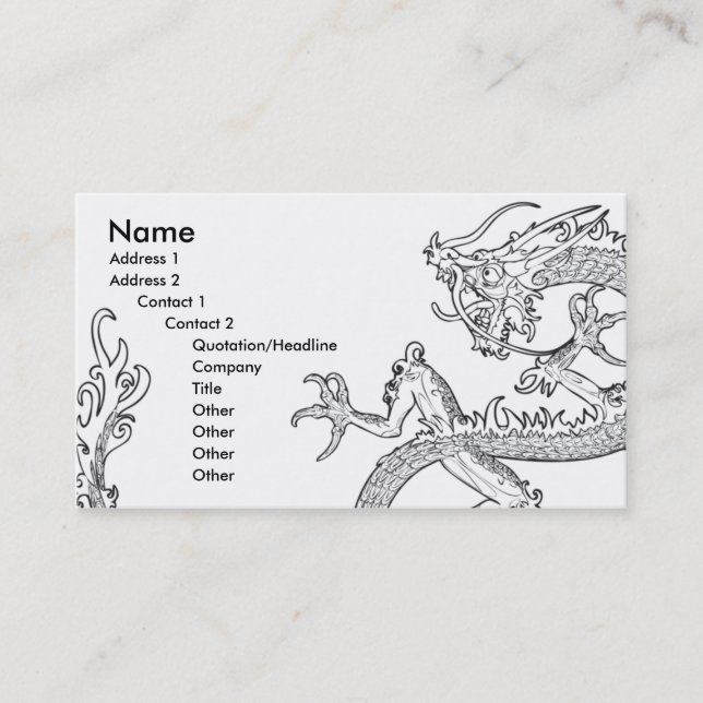 black and white oriental dragon business card (Front)