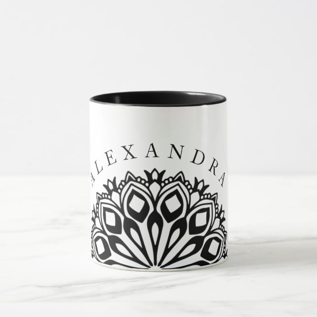 Black and White ornament mandala Mug (Center)