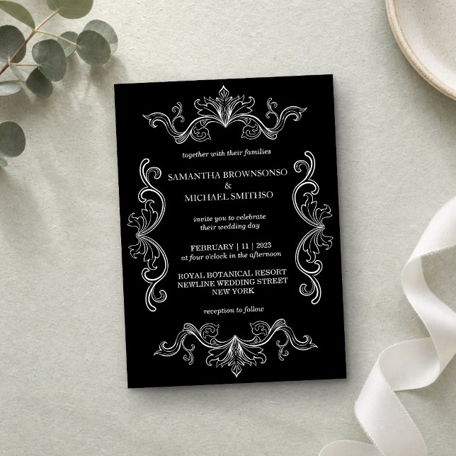 Black and White Ornamental Frame Photo Backdrop Invitation (Creator Uploaded)