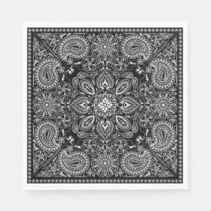 Black and White Ornate Bandana Napkin
