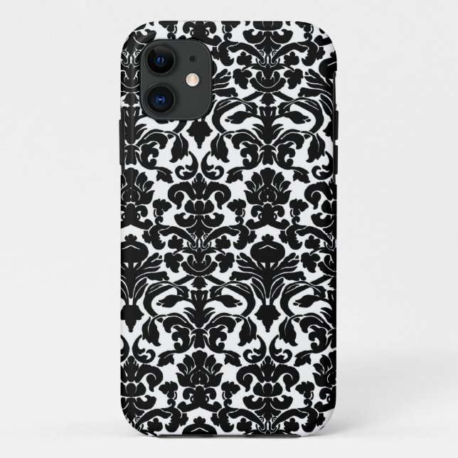 Black and White Ornate Floral Damask Pattern Case-Mate iPhone Case (Back)