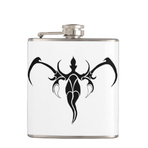 Black and White Ornate Tribal Elephant Mandala Hip Flask