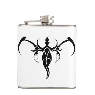 Black and White Ornate Tribal Elephant Mandala Hip Flask