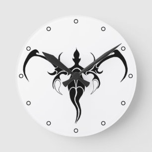 Black and White Ornate Tribal Elephant Mandala Round Clock