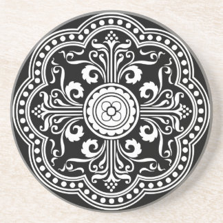 Black and White Ornate Victorian Pattern Coaster
