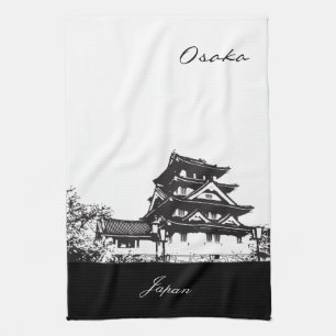 Black and White Osaka, Japan Tea Towel