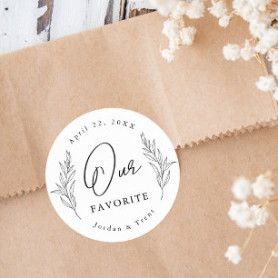 Black and White Our Favourite Wedding Favour Stick Classic Round Sticker