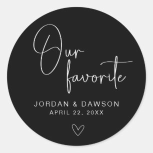 Black and White Our Favourite Wedding Favour Stick Classic Round Sticker