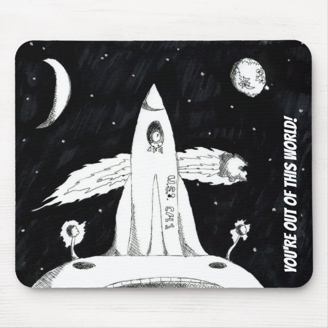 Black and White Out of This World Spaceship Mouse Mat (Front)