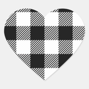 Black and White Outdoor Gingham Pattern Art Design Heart Sticker