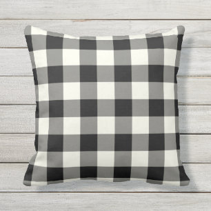 Black and White Outdoor Pillows - Gingham Pattern