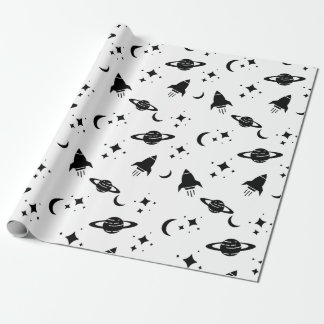Black and White Outer Space Wrapping Paper