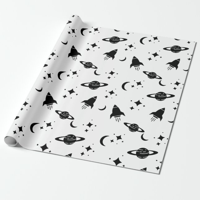 Black and White Outer Space Wrapping Paper (Unrolled)