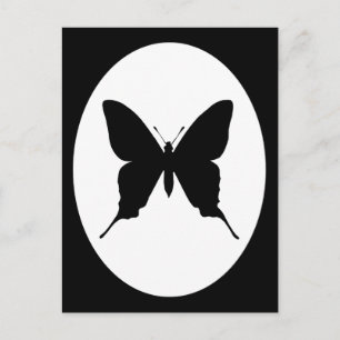 Black and White Oval Frame Butterfly Silhouette Postcard