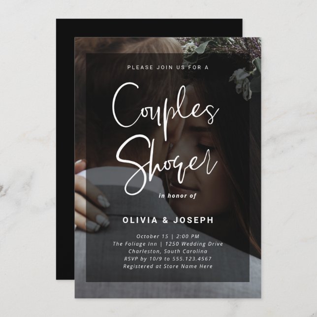 Black and White Overlay | Photo Couples Shower Invitation (Front/Back)