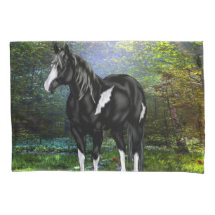 Black and White Overo Paint Horse Pillowcase