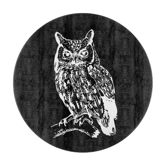 Black and White Owl Art Cutting Board (Front)