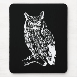 Black and White Owl Art Mouse Mat