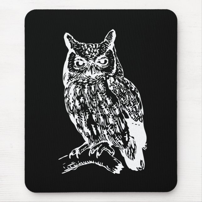 Black and White Owl Art Mouse Mat (Front)
