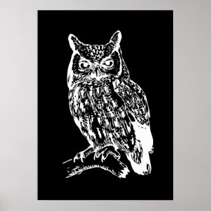 Black and White Owl Art Poster