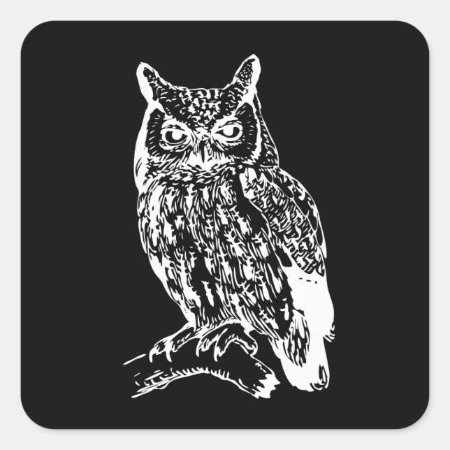 Black and White Owl Art Square Sticker (Front)