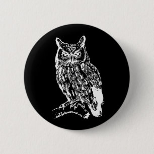 Black and White Owl Design 6 Cm Round Badge