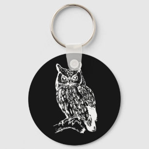 Black and White Owl Design Key Ring