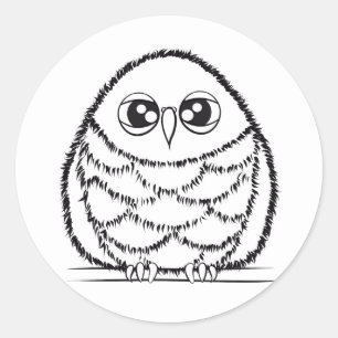 Black and White Owl Illustration Classic Round Sticker