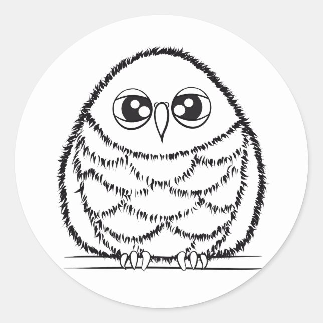 Black and White Owl Illustration Classic Round Sticker (Front)