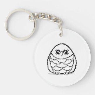 Black and White Owl Illustration Key Ring