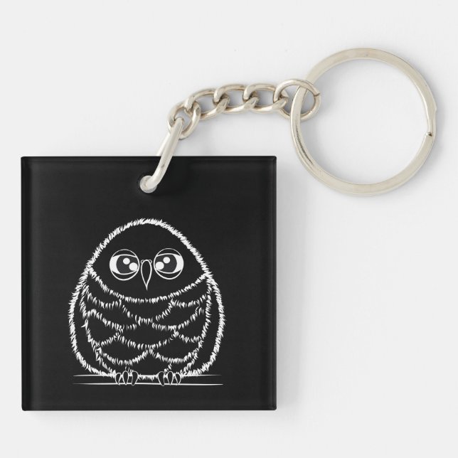 Black and White Owl Illustration Key Ring (Back)