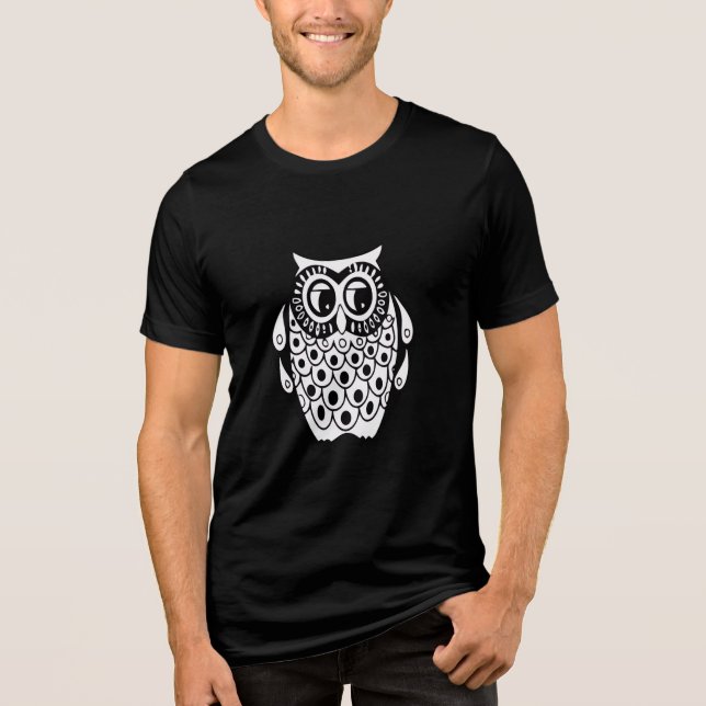Black and White Owl T-Shirt Tri-Blend Shirt (Front)