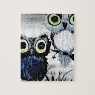 Black and white owl watercolor bird love painting jigsaw puzzle