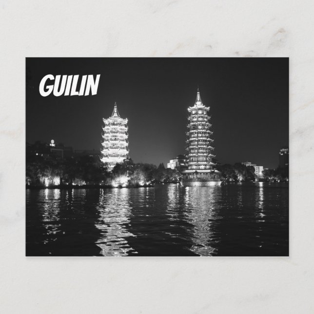 Black and White Pagodas in Guilin, China Postcard (Front)