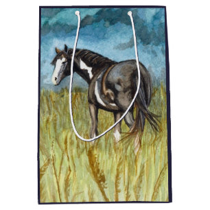 Black and White Paint Horse Watercolor Art Medium Gift Bag