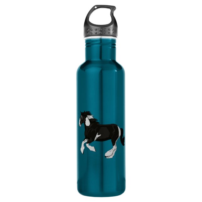 Black and White Paint Pinto Gypsy Vanner Horse 710 Ml Water Bottle (Front)
