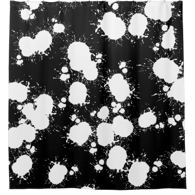 Black and White Paint Splatter Shower Curtain (Front)