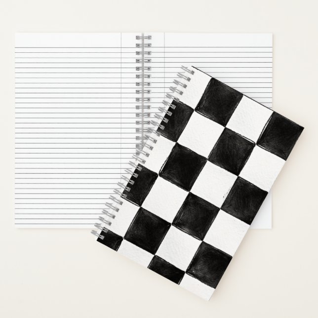 Black and White Painted Design Check Style  Notebook (Inside)