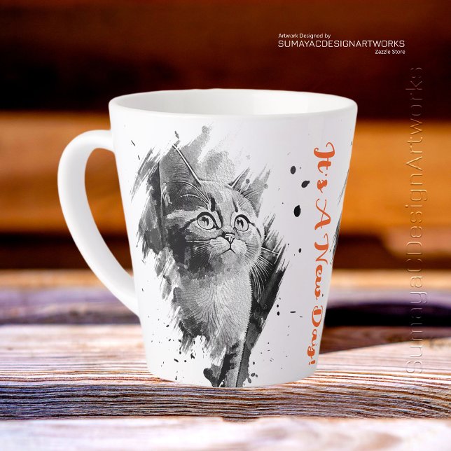 🔸Black and White Painting Cat Latte Mug (Creator Uploaded)