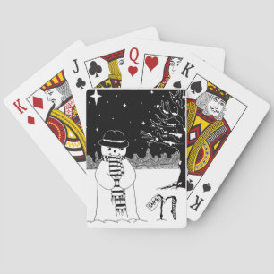 black and white painting of cute snowman Christmas Playing Cards