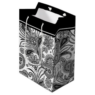 Black and white paislely  medium gift bag