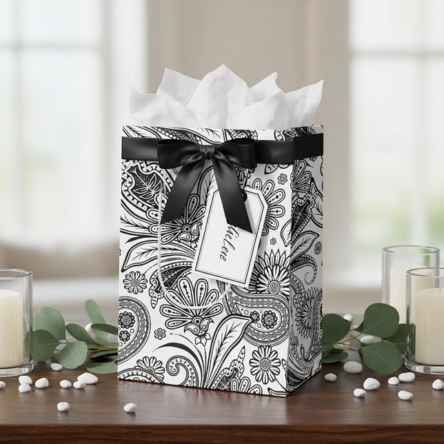 Black and white paislely  medium gift bag (Creator Uploaded)