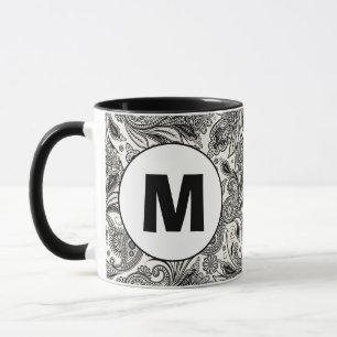 Black and white paislely monogram mug