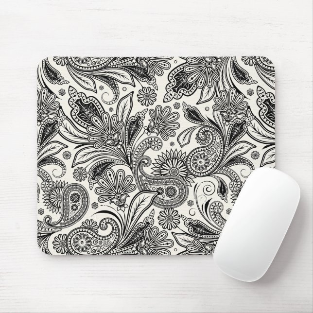 Black and white paislely  mouse mat (With Mouse)