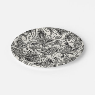 Black and white paislely  paper plate