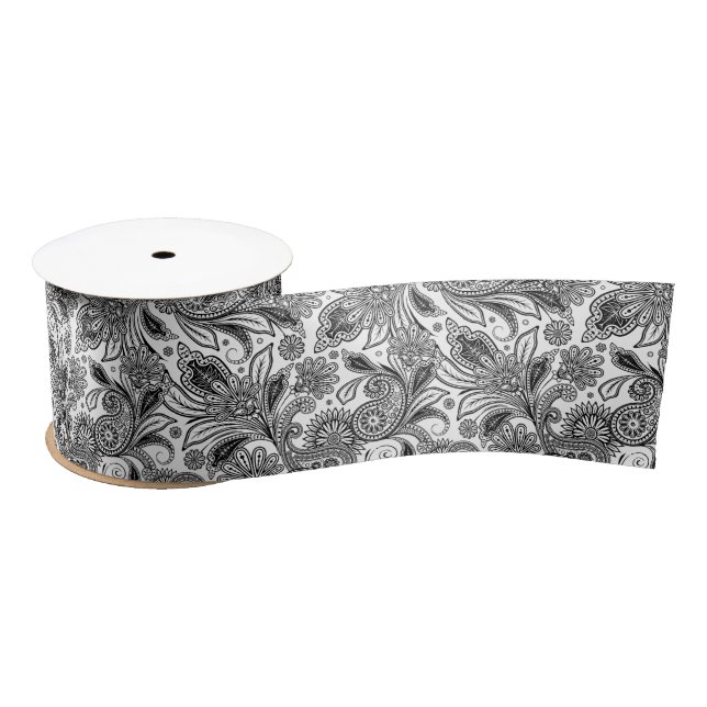 Black and white paislely  satin ribbon (Spool)